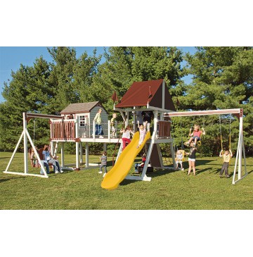 Vinyl Swing Set C8 Bridge Escape by Swing Kingdom  - Almond, Red, Yellow - C8-almd-rd-yllw-360x365.jpg